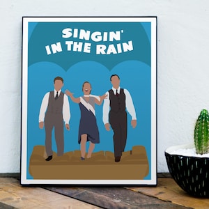Singin&#39; in the Rain Poster, Debbie Reynolds, Gene Kelly, Donald O&#39;Connor, 1950s Movie, Musical, Classic Movie, Minimalist Movie Poster