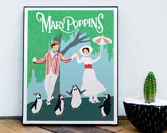 Mary Poppins Poster, Julie Andrews, Dick Van Dyke, 1960s Movie, Classic Movie, Musical, Disney, Minimalist Movie Poster