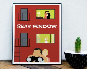 Rear Window Poster, James Stewart, Grace Kelly, 1950s Movie, Alfred Hitchcock, Classic Movie, Minimalist Movie Poster