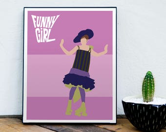 Funny Girl Poster, Barbra Streisand, Omar Sharif, 1960s Movie, Musical, Classic Movie, Minimalist Movie Poster