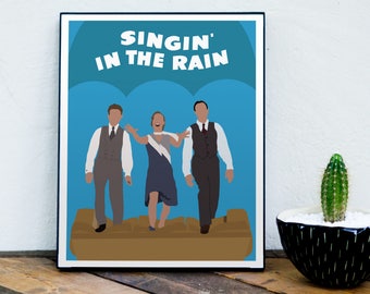 Singin' in the Rain Poster, Debbie Reynolds, Gene Kelly, Donald O'Connor, 1950s Movie, Musical, Classic Movie, Minimalist Movie Poster