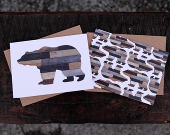Rustic Bear and Bear Pattern Folded Note Cards (Set of 8)