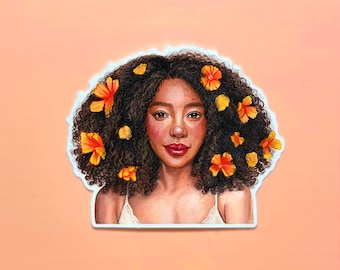 Flowers and Curly Hair Sticker