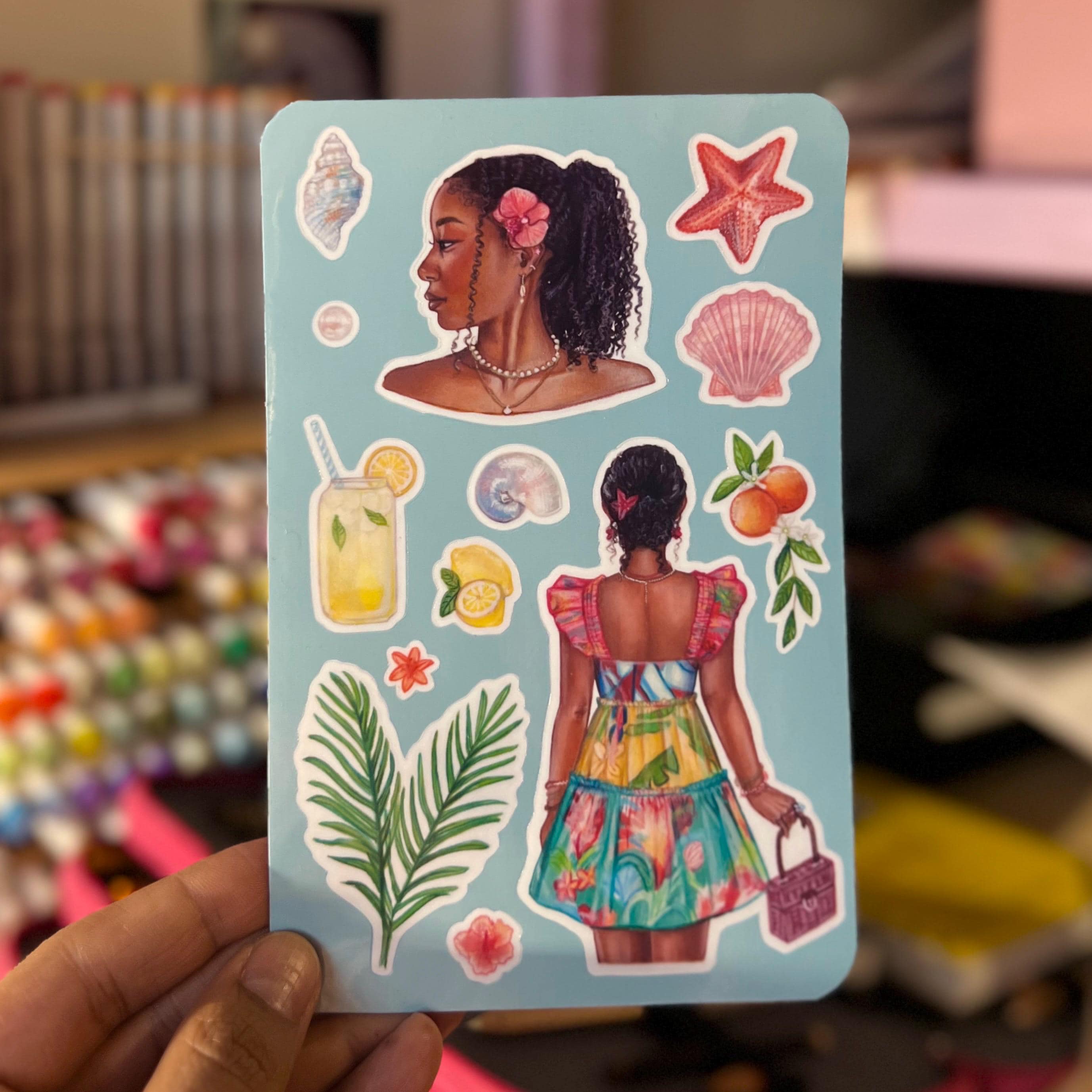 Tropical Girl Glossy Vinyl Sticker Sheet