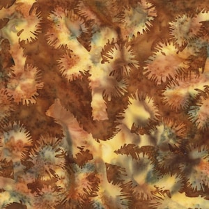 May include: Abstract watercolor pattern with brown, orange, and yellow colors. The pattern features a repeating design of stylized flower shapes with a textured, brushstroke effect.