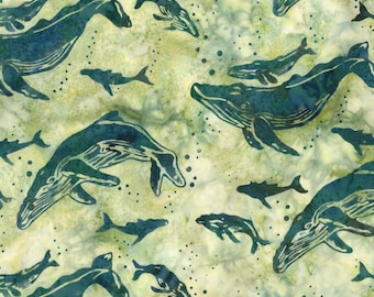 Hoffman Fabrics Celery Green Whale Batik Fabric H2282-106-Celery