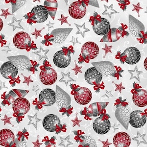 Hoffman Fabrics Holiday Elegance Ice Silver Ornaments Cotton Fabric V7168-176S-Ice-Silver