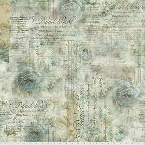 Tim Holtz Foundations Aqua Receipt Cotton Fabric by Free Spirit PWTH102.Aqua