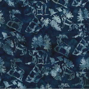 Hoffman Fabrics Denim Wildlife Animals Batik Fabric S2337-65-Denim