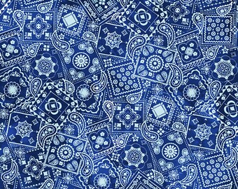 Hoffman Fabrics Rodeo Dreams Blue Bandana Cotton Fabric W5530-7-Blue