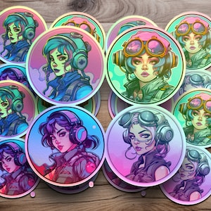 4 Cute Dieselpunk girls Adorable Vintage charm High-quality Sticker Download
