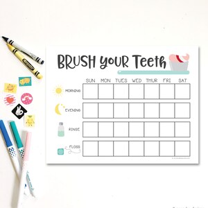 brush chart - teeth brushing chart - bed time chart - hand illustrated - toddler charts - training charts - printable download - DIY- modern