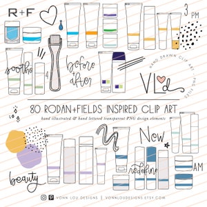 NEW RODAN and FIELDS clip art - new colors - hand illustrated - rodan fields inspired - set of 81 - personal use - easy - business branding