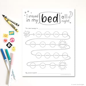 stay in bed reward chart - printable download - hand illustrated - sticker chart - DIY- toddler training - simple - I stayed in bed chart