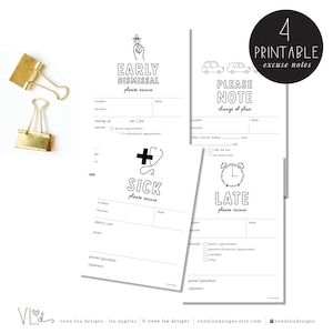 school excuse note bundle - notes from home - absence note - note to teacher - pickup chage - carpool - fill in school notes - printable