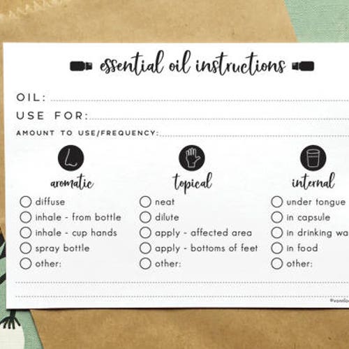 Instant Printable Essential Oil Instruction Cards Essential | Etsy