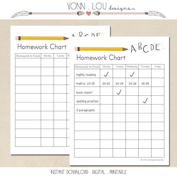 research chart - printable quick obtain - Do it yourself - hand illustrated - childrens weekly research and tasks - kindergarten graphic regarding Printable Homework Chart referred to as research chart - printable fast obtain - Do it yourself - hand illustrated - childrens weekly research and duties - kindergarten