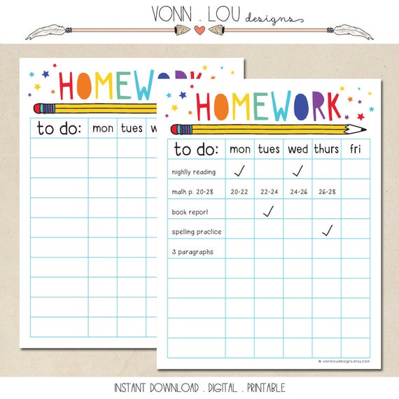 Homework Chart Printable