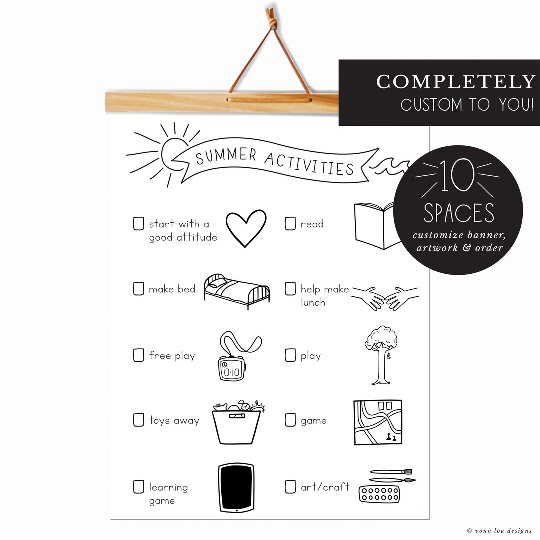 Summer Activity Chart Printable CUSTOM to YOU Hand - Etsy
