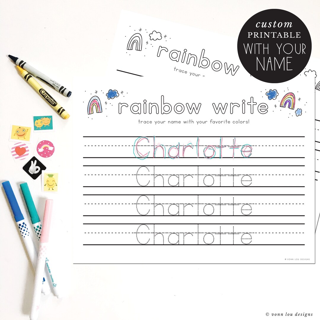 Penmanship Practice Page Customized With Name Rainbow Write Your Name ...