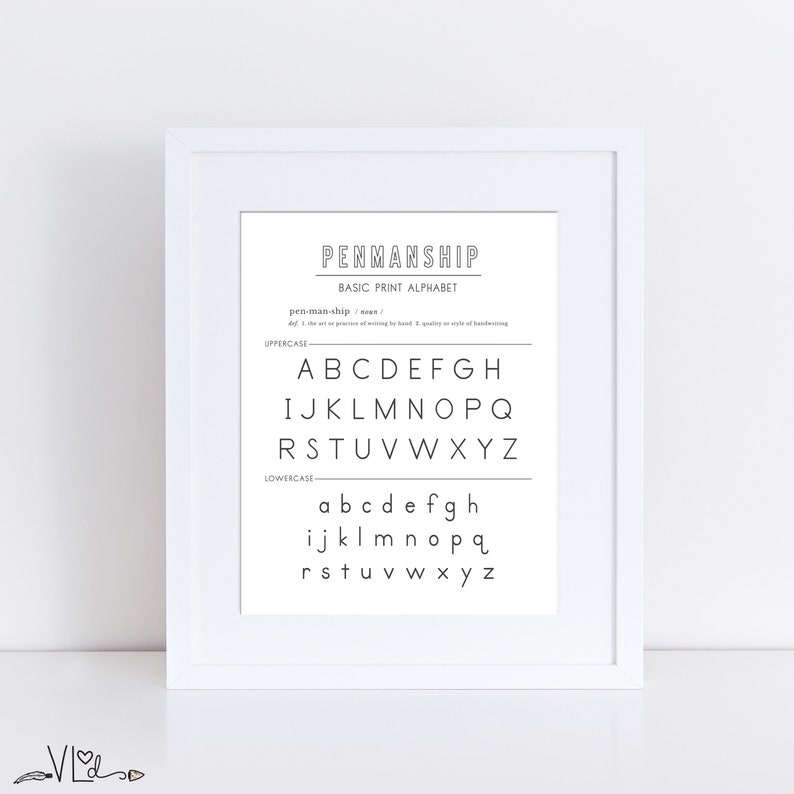 Alphabet Penmanship Chart Hand Illustrated Printable Etsy
