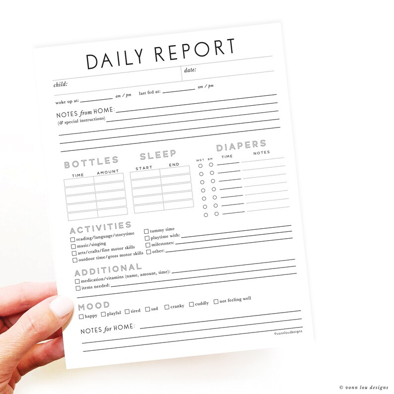 Daily Report for Infants Daycare Notes Babysitter Notes Etsy Australia