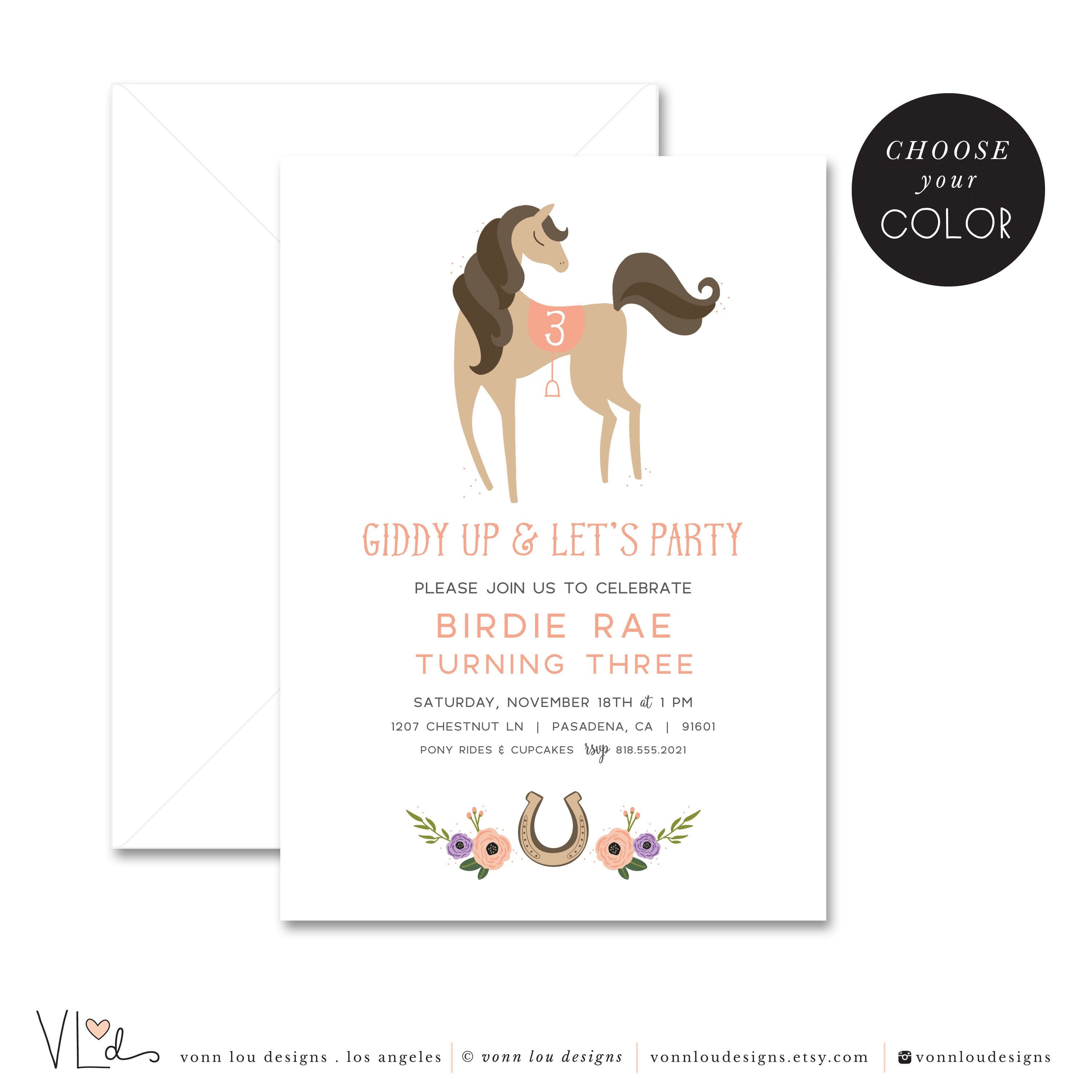 Horse Invitation Birthday Party Invitation Pony Invitation Etsy