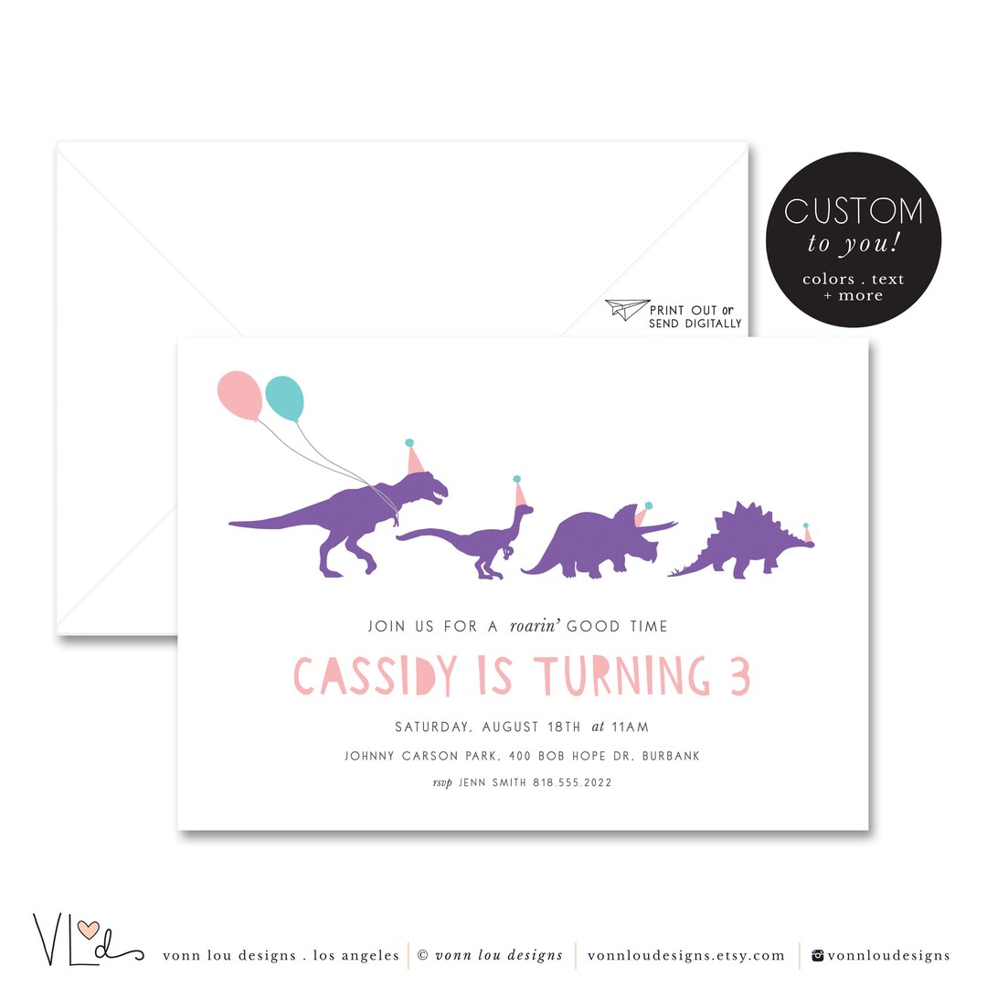 Dinosaur Invitation Dino Parade Invitation Hand Illustrated Dinosaur Party Unisex Birthday Party