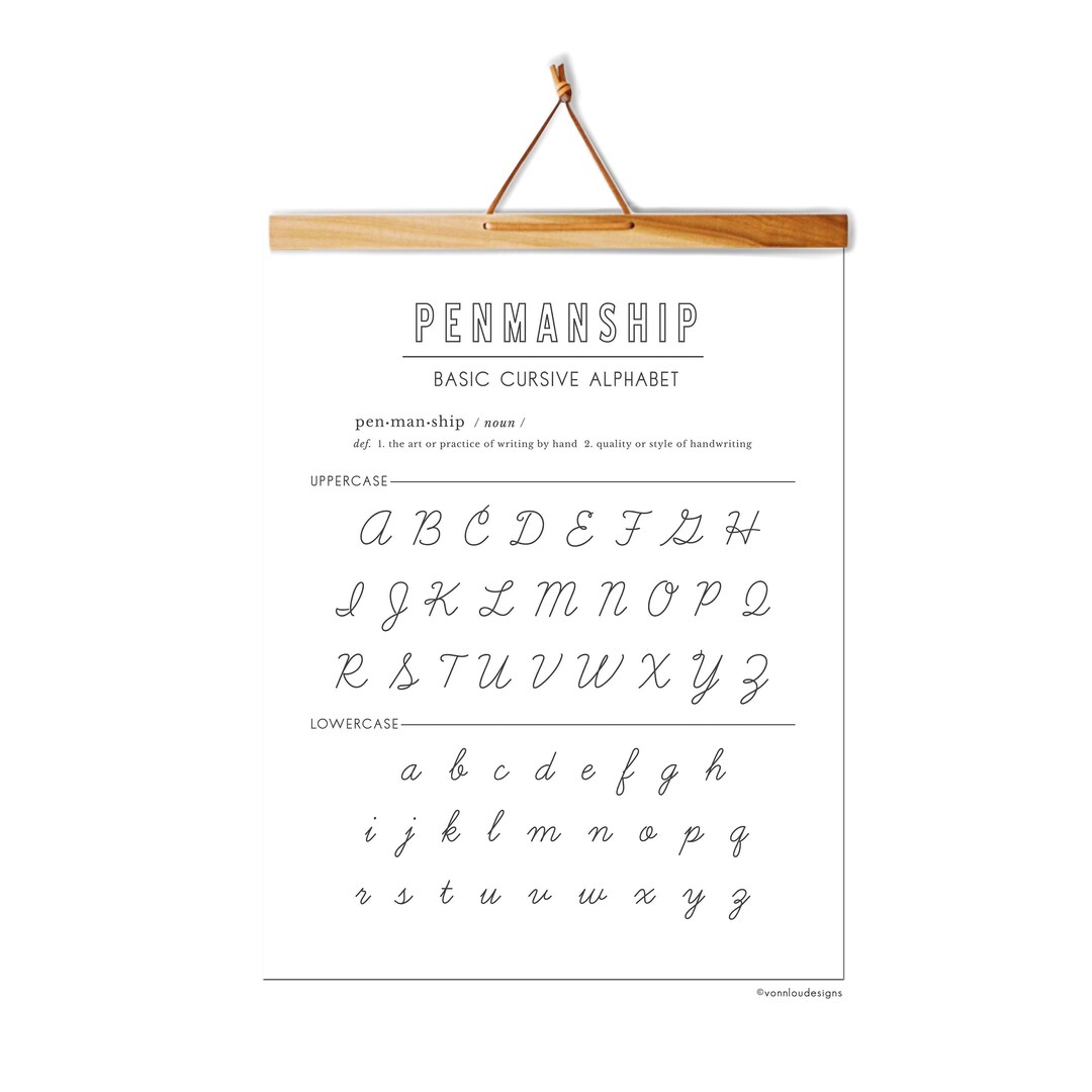 Alphabet Penmanship Chart Hand Illustrated Printable Instant Download