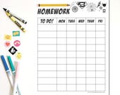 Homework Chart Printable Instant Download DIY Hand - Etsy