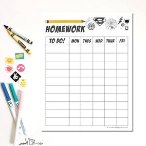 Homework Chart Printable Instant Download DIY Hand - Etsy