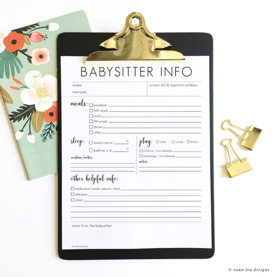 Babysitter Notes Babysitter Information Sheet Printable | Etsy Canada