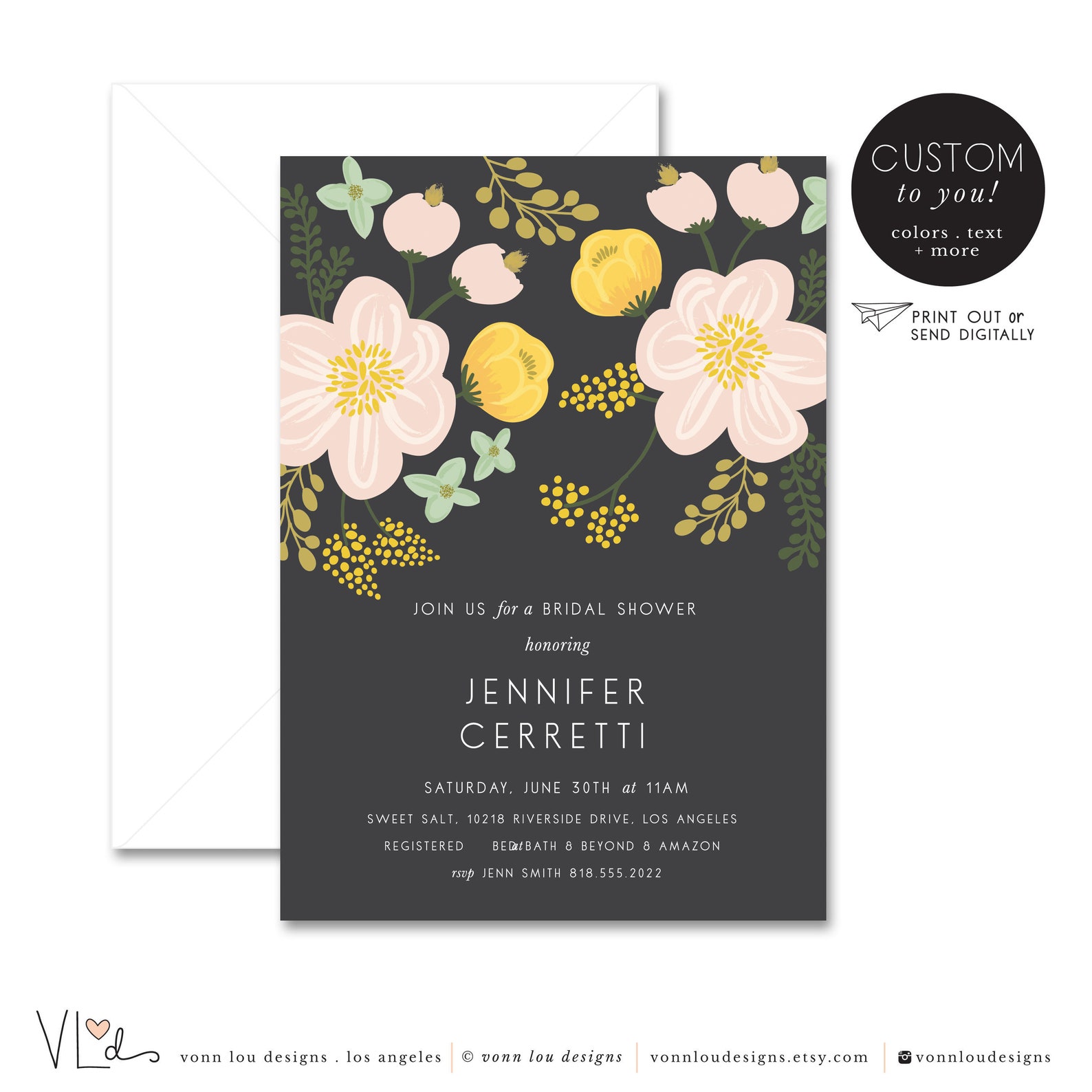 Bridal Shower Invitation Floral Bridal Shower Hand Etsy