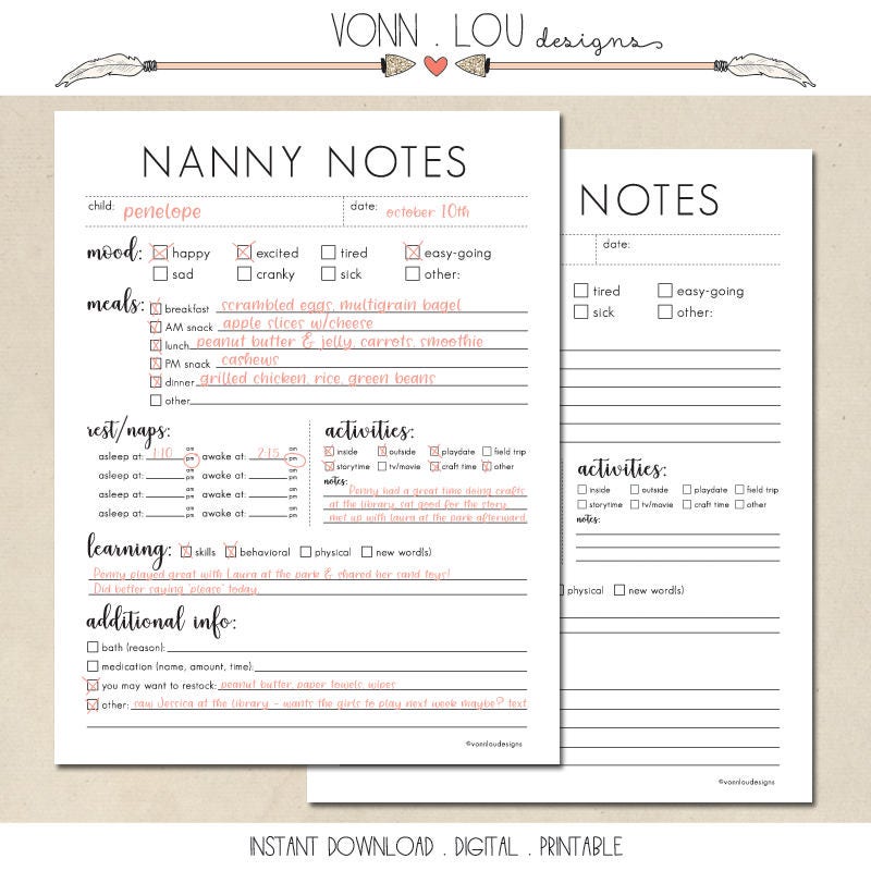 nanny-notes-nanny-information-sheet-printable-instant-etsy-uk