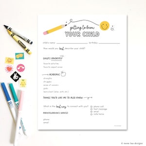 student survey - student favorites - getting to know you - teacher to parent survey - hand illustrated - DIY - printable