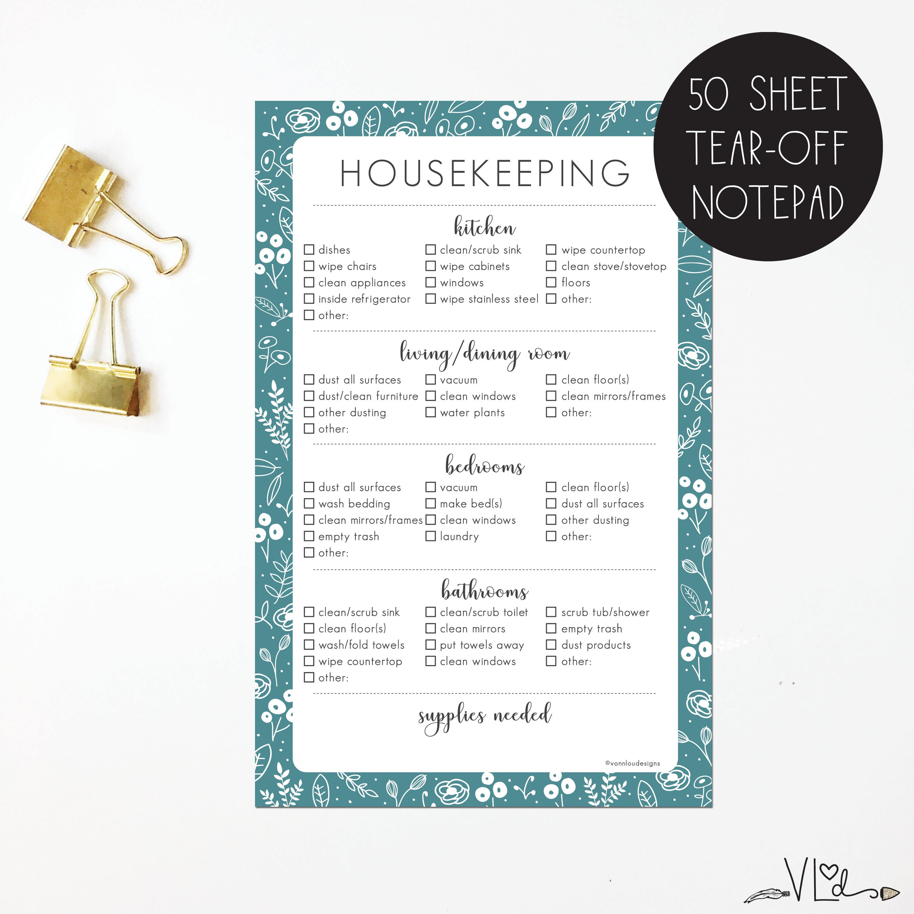 Housekeeping notepad to do list pad weekly cleaning Etsy