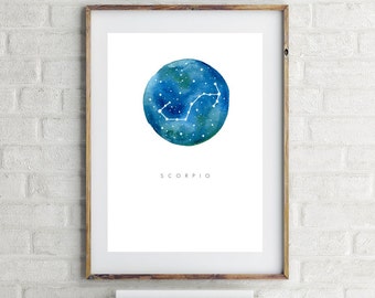 Scorpio Zodiac Print - wall art | zodiac sign | horoscope | constellation | birthday gift | scorpio gift | 8x10 PRINT