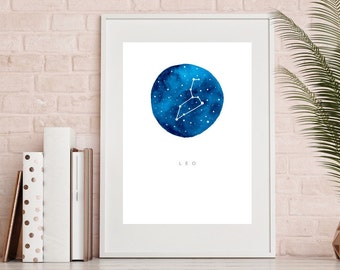 Leo Zodiac Print - wall art | zodiac sign | horoscope | constellation | birthday gift | leo gift | 8x10 PRINT