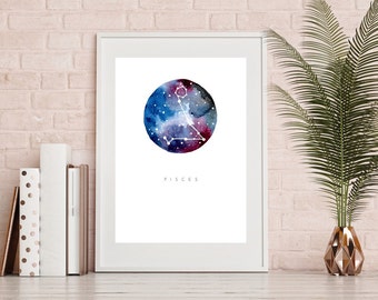 Pisces Zodiac Print - wall art | zodiac sign | horoscope | constellation | birthday gift | pisces gift | 8x10 PRINT