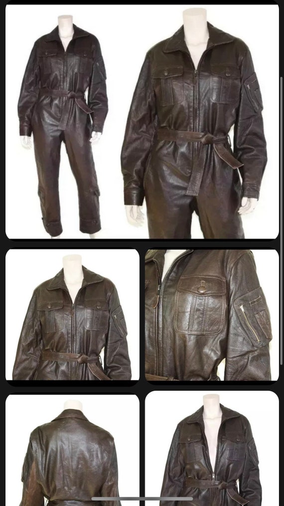 50s 60s leather jumpsuit flight suit distressed M 