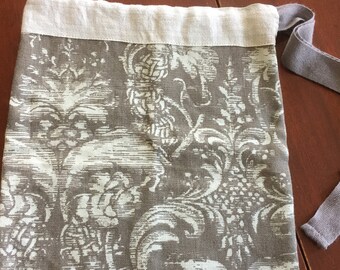 Handmade Toile Fabric Drawstring Bag: Knitting Project Storage