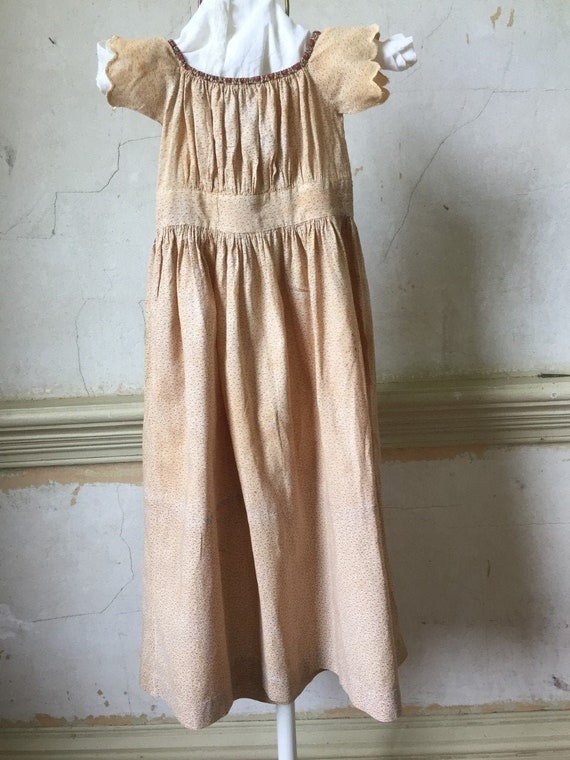 Antique fugitive purple beige cotton calico girl's