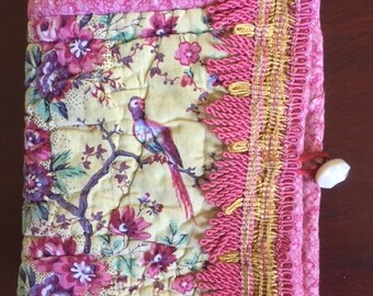 Handmade Antique Quilted Needle Case: Sewing Kit with Accessories