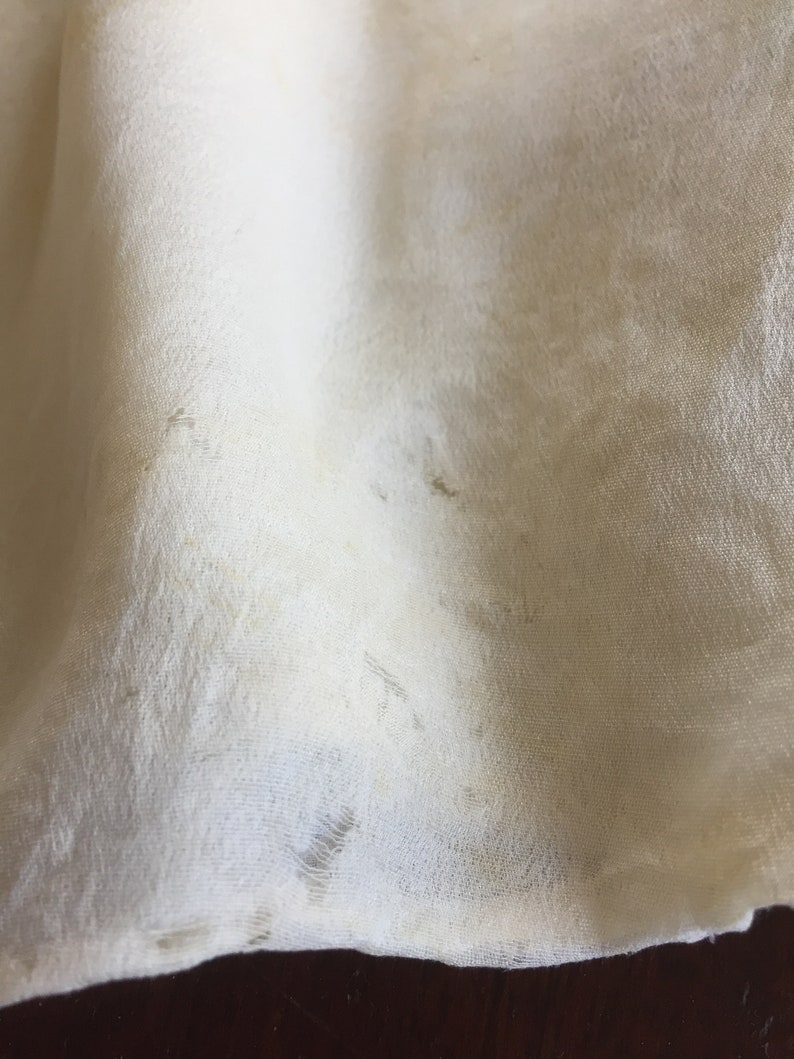 Vintage silk lined cream colored layette robe infant gown embroidery ribbon ties c1940