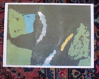 Vintage abstracte lithografie uit het midden van de 20e eeuw - zus Mary Corita Kent - 'Night In the Midst Of Her Course'