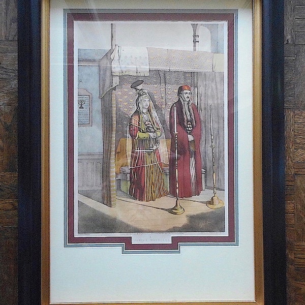 Judaica-Antique Signed Chromolithograph "Jewish Marriage"-Framed