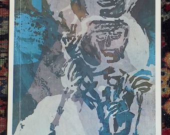 Vintage midden 20e eeuw abstracte lithografie-zus Mary Corita Kent-"Madonna"