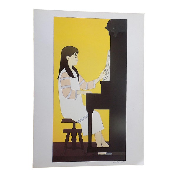 Vintage 20th Century Signed/Titled Will Barnet Lithograph "Girl At The Piano"