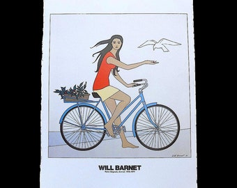 Vintage 20th Century Signed/Dated Will Barnet Lithograph &quot;The Blue Bicycle&quot;