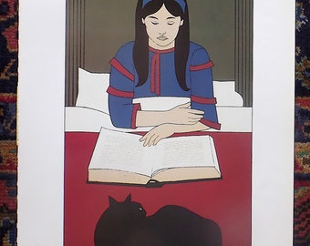 vintage Signé Will Barnet Lithographie - « Child Reading-Red »